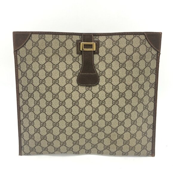 GUCCI Old Gucci Flat Clutch Bag with All-Over Pattern Clutch Bag Brown - Picture 1 of 11